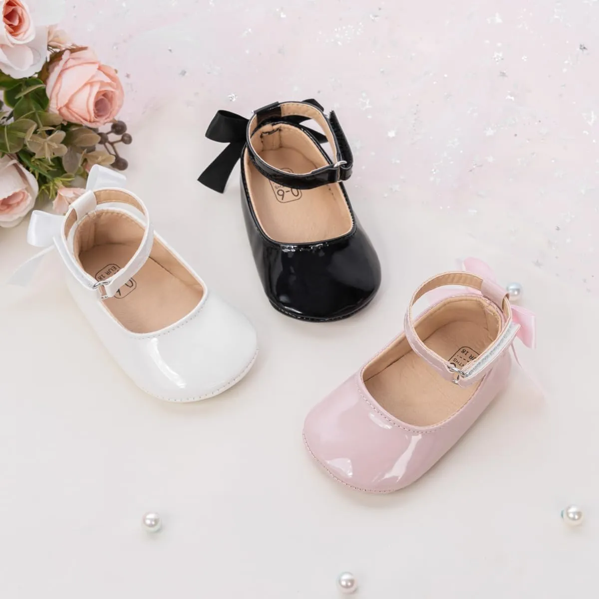 Miamooi Infant Baby Girls Wedding Dress Shoes Bow Ballet Princess Mary Jane Flats Toddler First Walkers Sneaker Newborn Crib Baptism Shoes