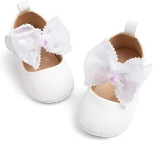 Miamooi Infant Baby Girls Wedding Dress Shoes Bow Ballet Princess Mary Jane Flats Toddler First Walkers Sneaker Newborn Crib Baptism Shoes
