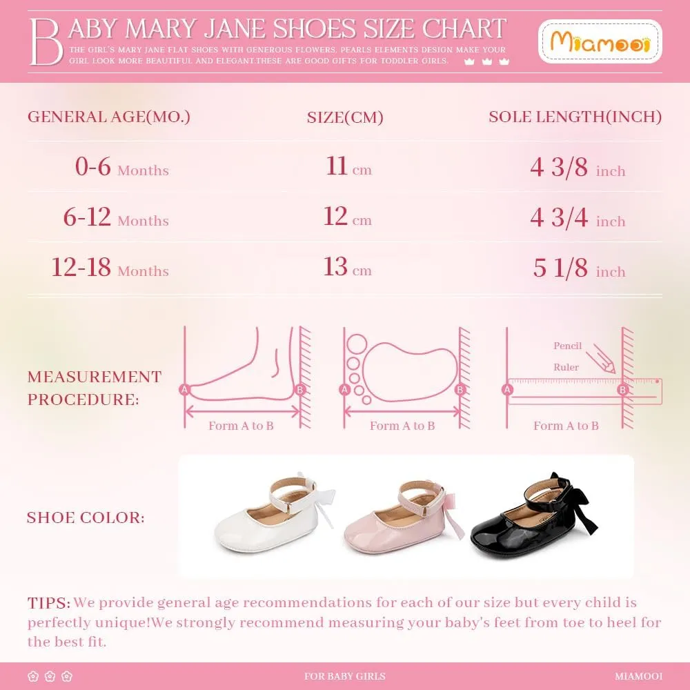 Miamooi Infant Baby Girls Wedding Dress Shoes Bow Ballet Princess Mary Jane Flats Toddler First Walkers Sneaker Newborn Crib Baptism Shoes