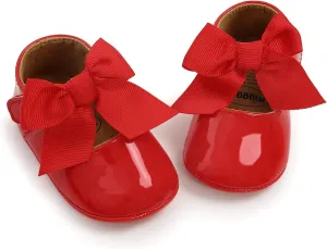 Miamooi Infant Baby Girls Wedding Dress Shoes Bow Ballet Princess Mary Jane Flats Toddler First Walkers Sneaker Newborn Crib Baptism Shoes