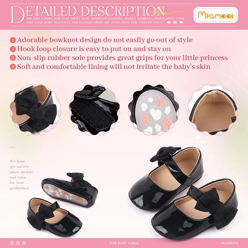 Miamooi Infant Baby Girls Wedding Dress Shoes Bow Ballet Princess Mary Jane Flats Toddler First Walkers Sneaker Newborn Crib Baptism Shoes