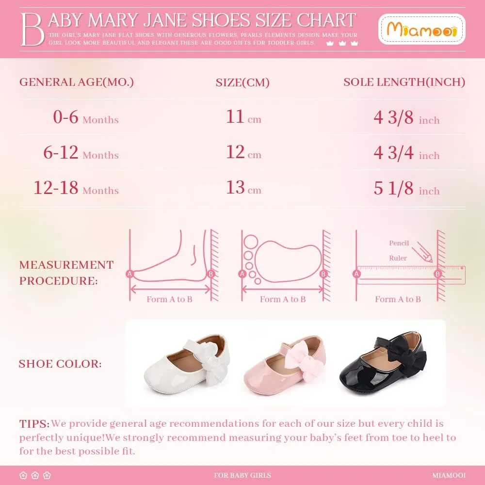 Miamooi Infant Baby Girls Wedding Dress Shoes Bow Ballet Princess Mary Jane Flats Toddler First Walkers Sneaker Newborn Crib Baptism Shoes