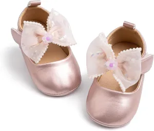 Miamooi Infant Baby Girls Wedding Dress Shoes Bow Ballet Princess Mary Jane Flats Toddler First Walkers Sneaker Newborn Crib Baptism Shoes