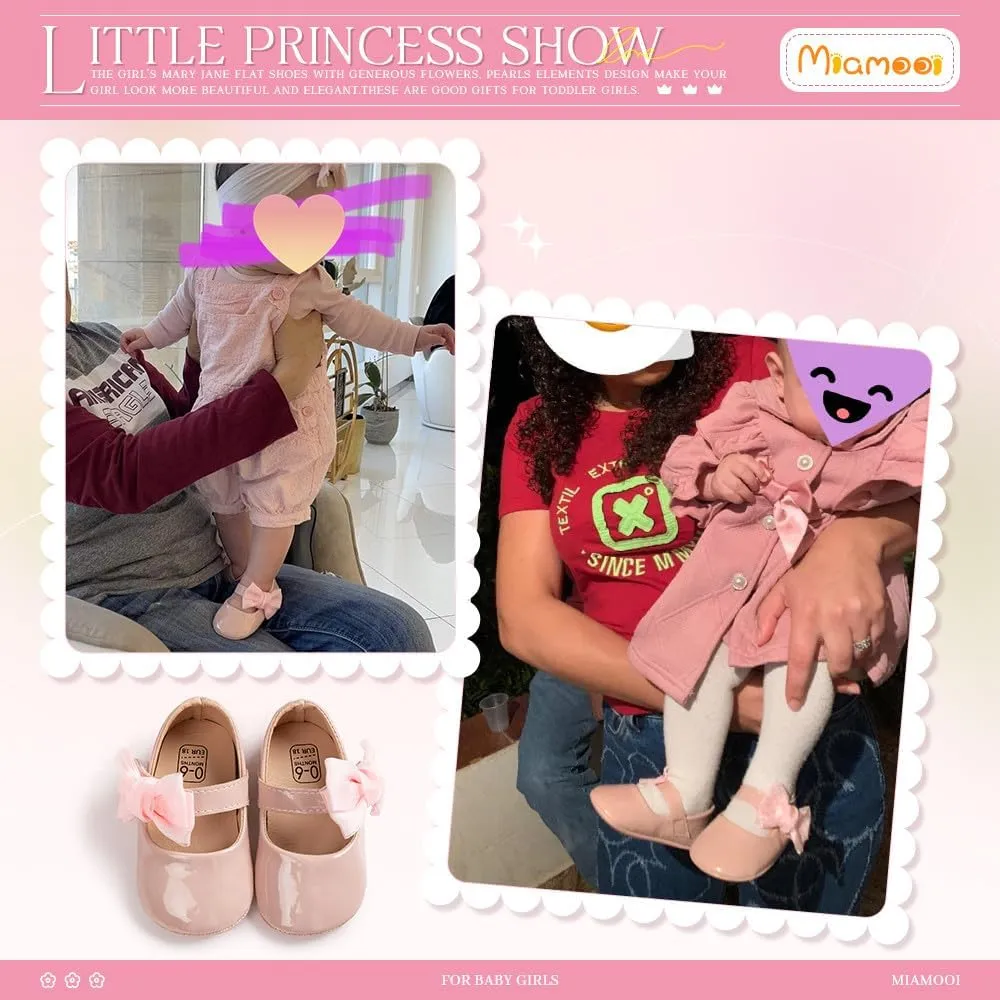 Miamooi Infant Baby Girls Wedding Dress Shoes Bow Ballet Princess Mary Jane Flats Toddler First Walkers Sneaker Newborn Crib Baptism Shoes