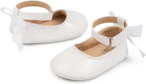 Miamooi Infant Baby Girls Wedding Dress Shoes Bow Ballet Princess Mary Jane Flats Toddler First Walkers Sneaker Newborn Crib Baptism Shoes