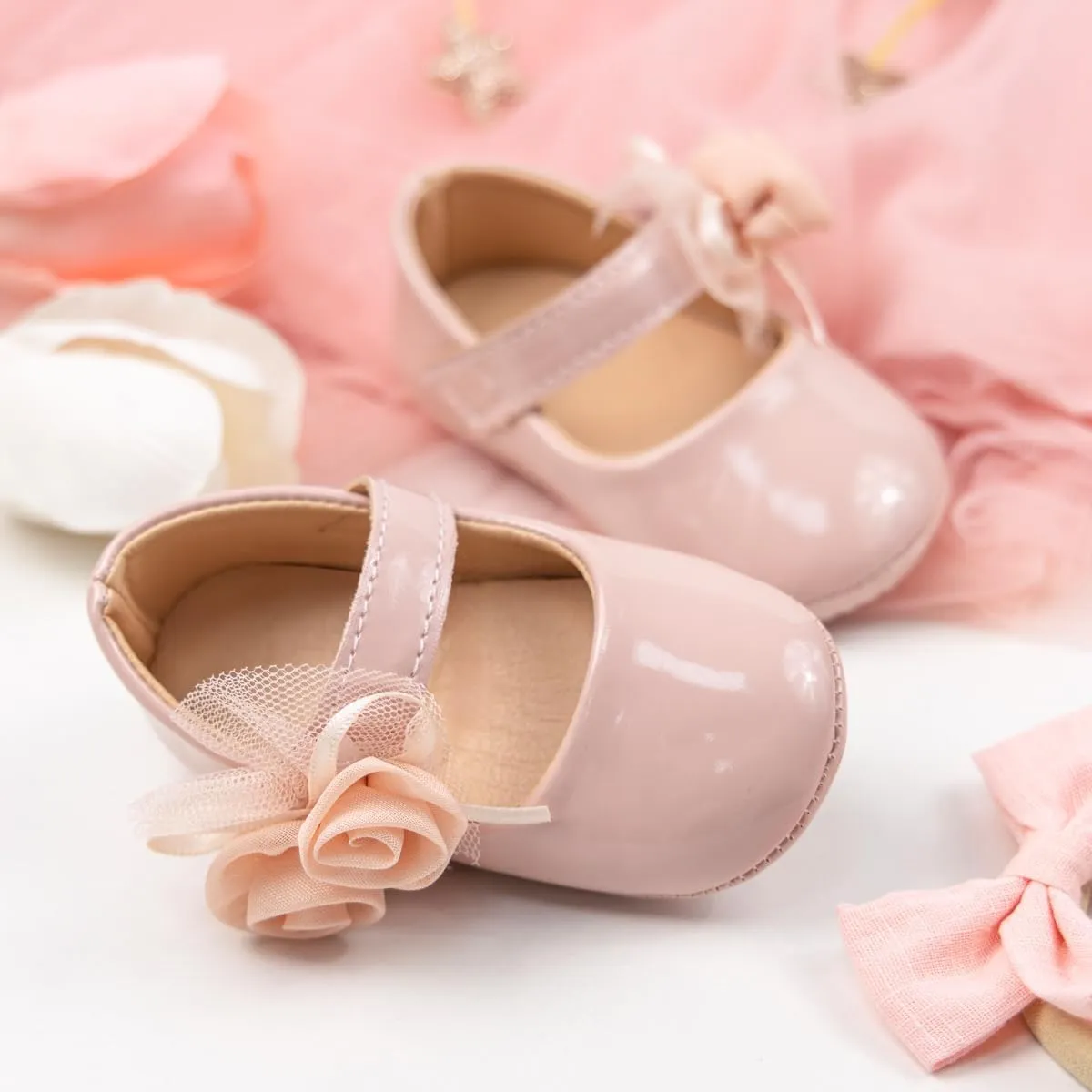 Miamooi Infant Baby Girls Wedding Dress Shoes Bow Ballet Princess Mary Jane Flats Toddler First Walkers Sneaker Newborn Crib Baptism Shoes