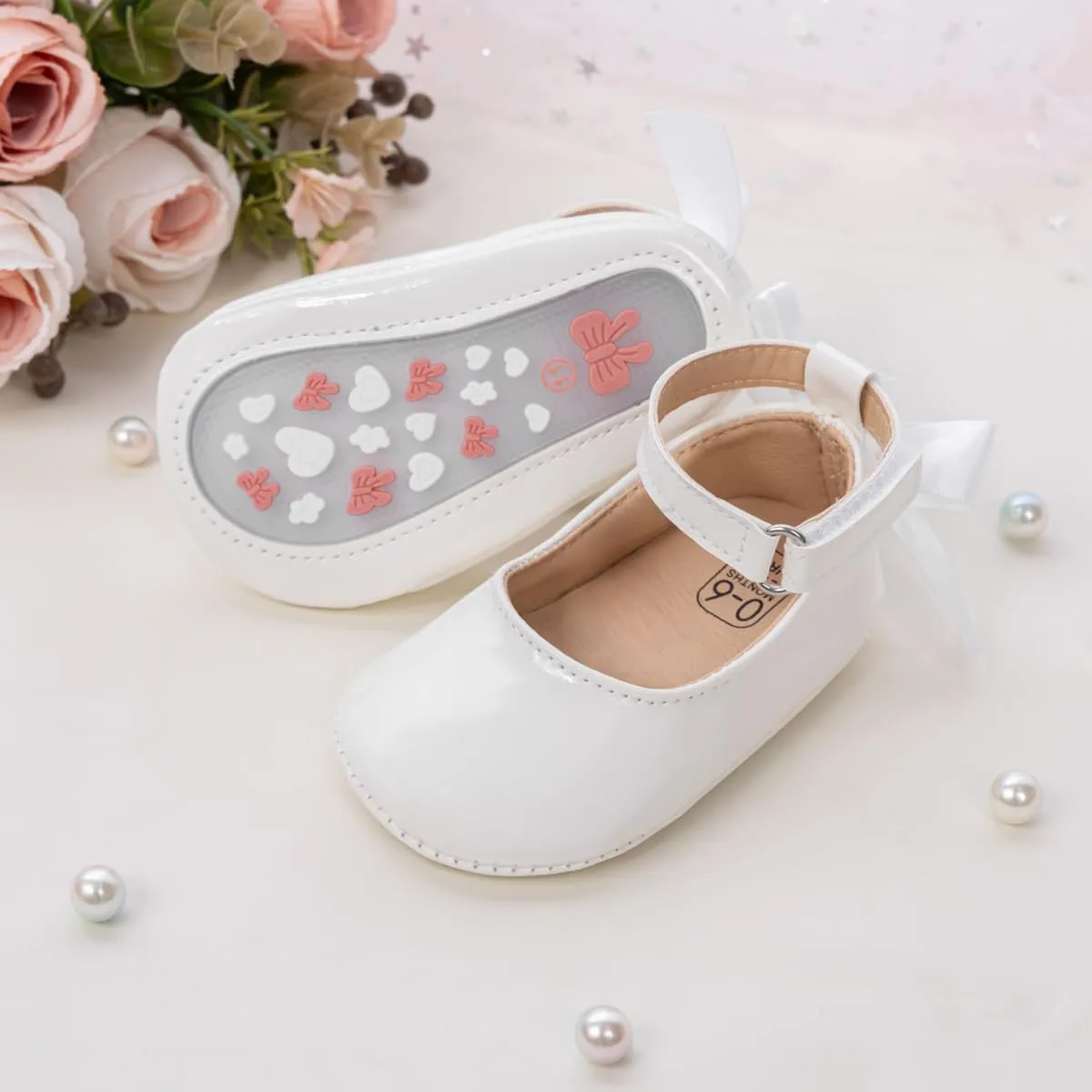 Miamooi Infant Baby Girls Wedding Dress Shoes Bow Ballet Princess Mary Jane Flats Toddler First Walkers Sneaker Newborn Crib Baptism Shoes