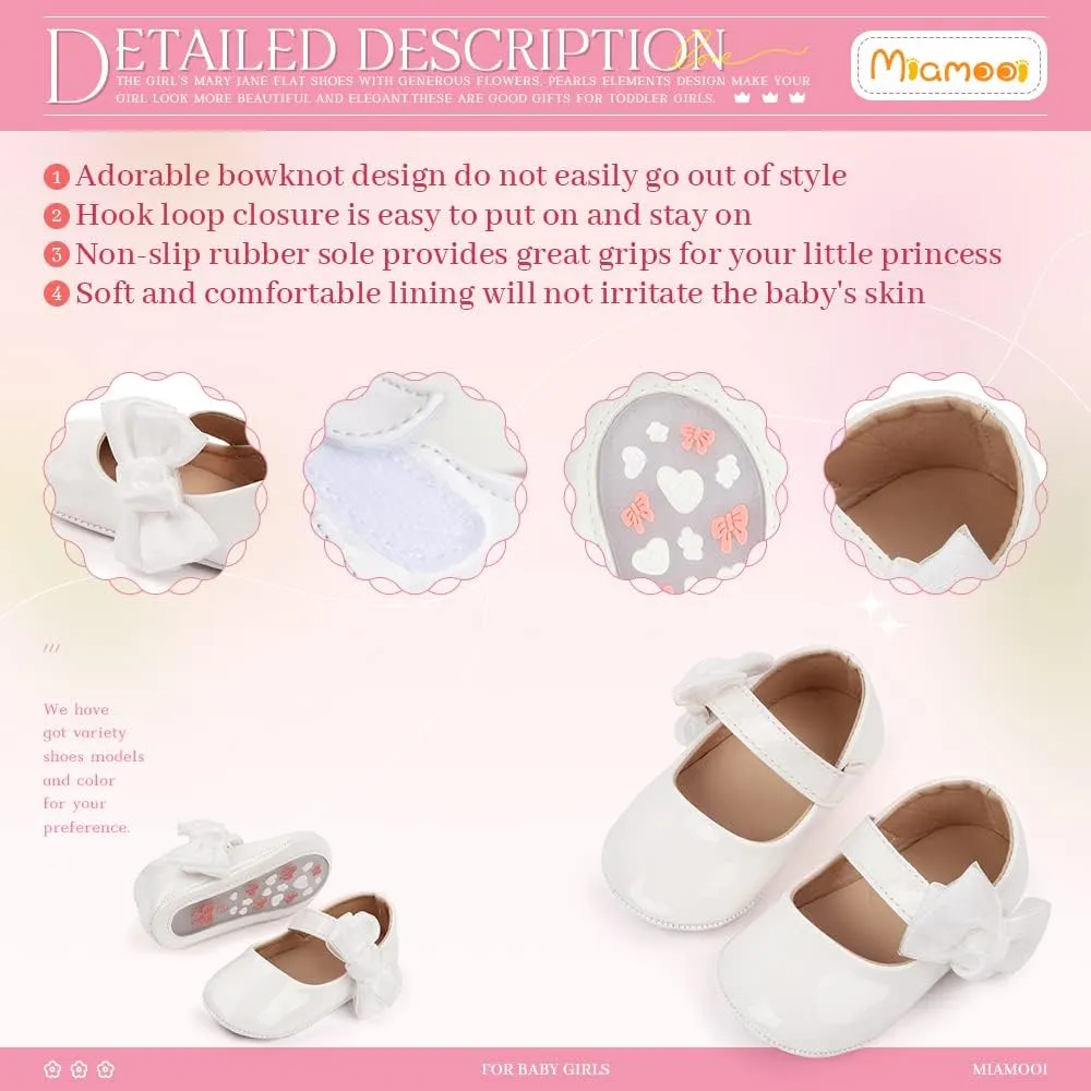Miamooi Infant Baby Girls Wedding Dress Shoes Bow Ballet Princess Mary Jane Flats Toddler First Walkers Sneaker Newborn Crib Baptism Shoes