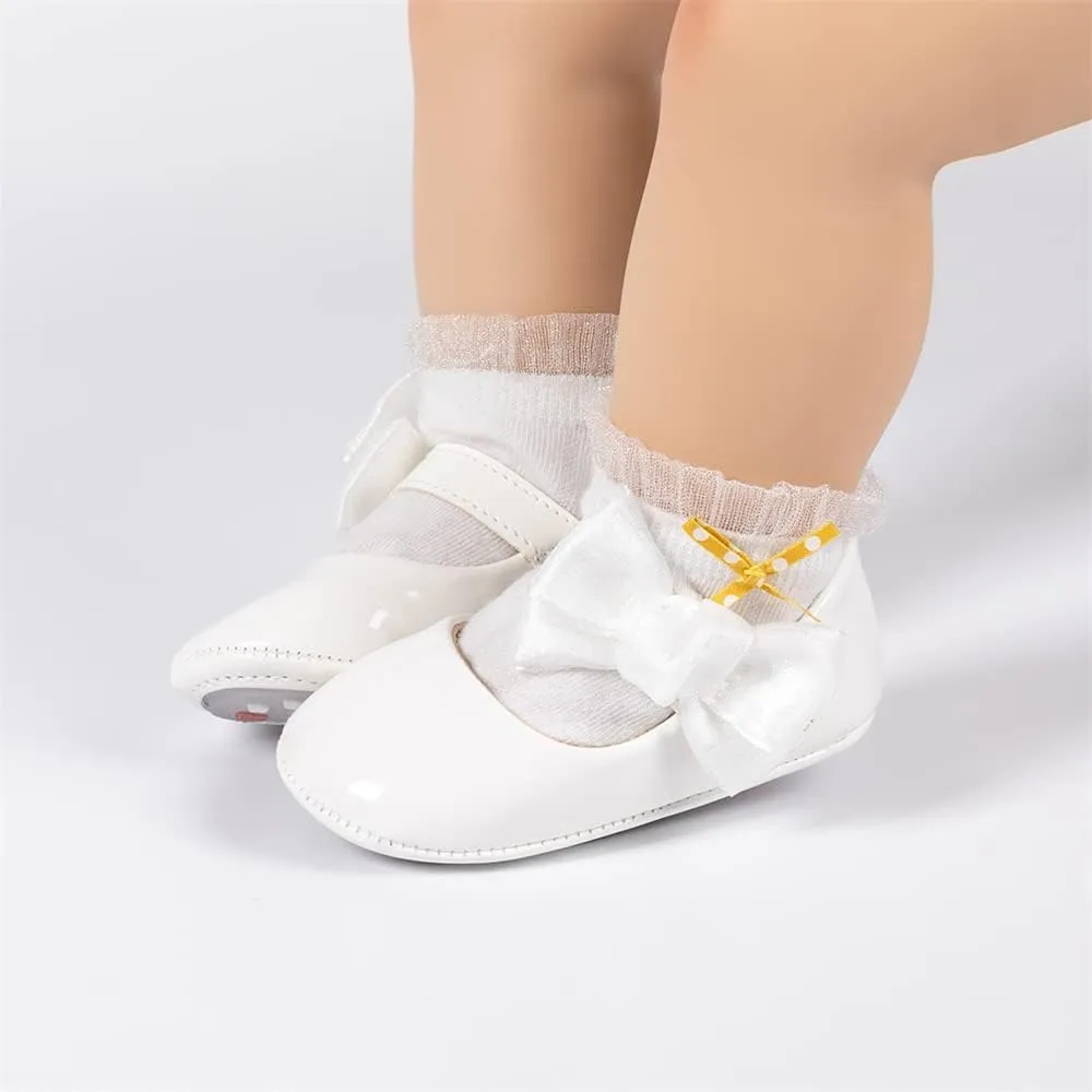 Miamooi Infant Baby Girls Wedding Dress Shoes Bow Ballet Princess Mary Jane Flats Toddler First Walkers Sneaker Newborn Crib Baptism Shoes