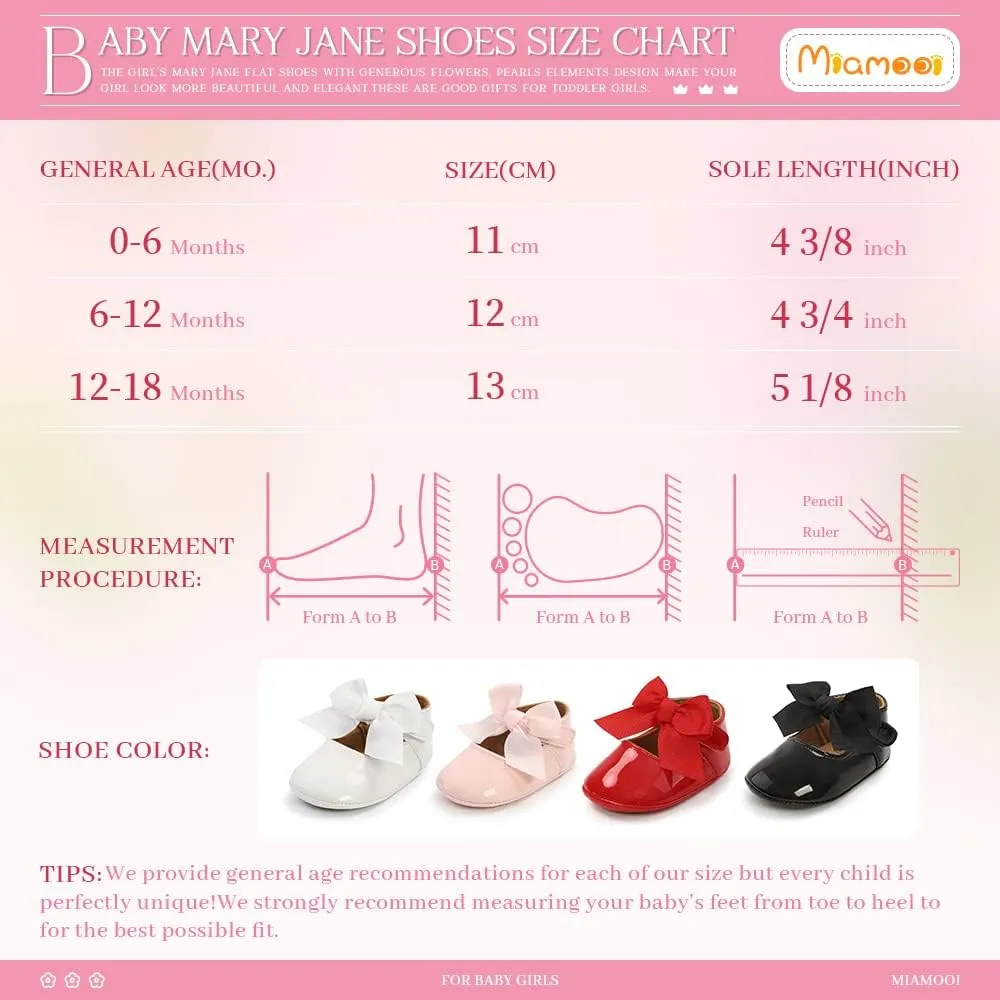 Miamooi Infant Baby Girls Wedding Dress Shoes Bow Ballet Princess Mary Jane Flats Toddler First Walkers Sneaker Newborn Crib Baptism Shoes
