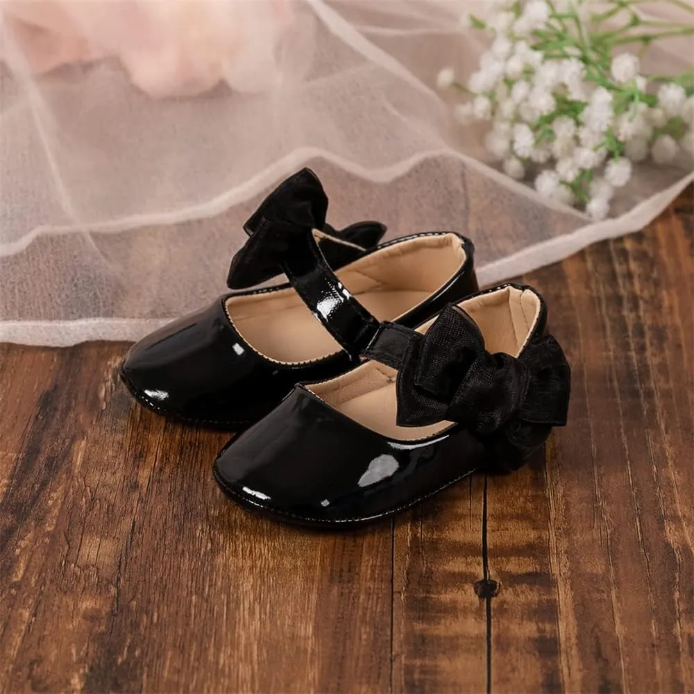 Miamooi Infant Baby Girls Wedding Dress Shoes Bow Ballet Princess Mary Jane Flats Toddler First Walkers Sneaker Newborn Crib Baptism Shoes