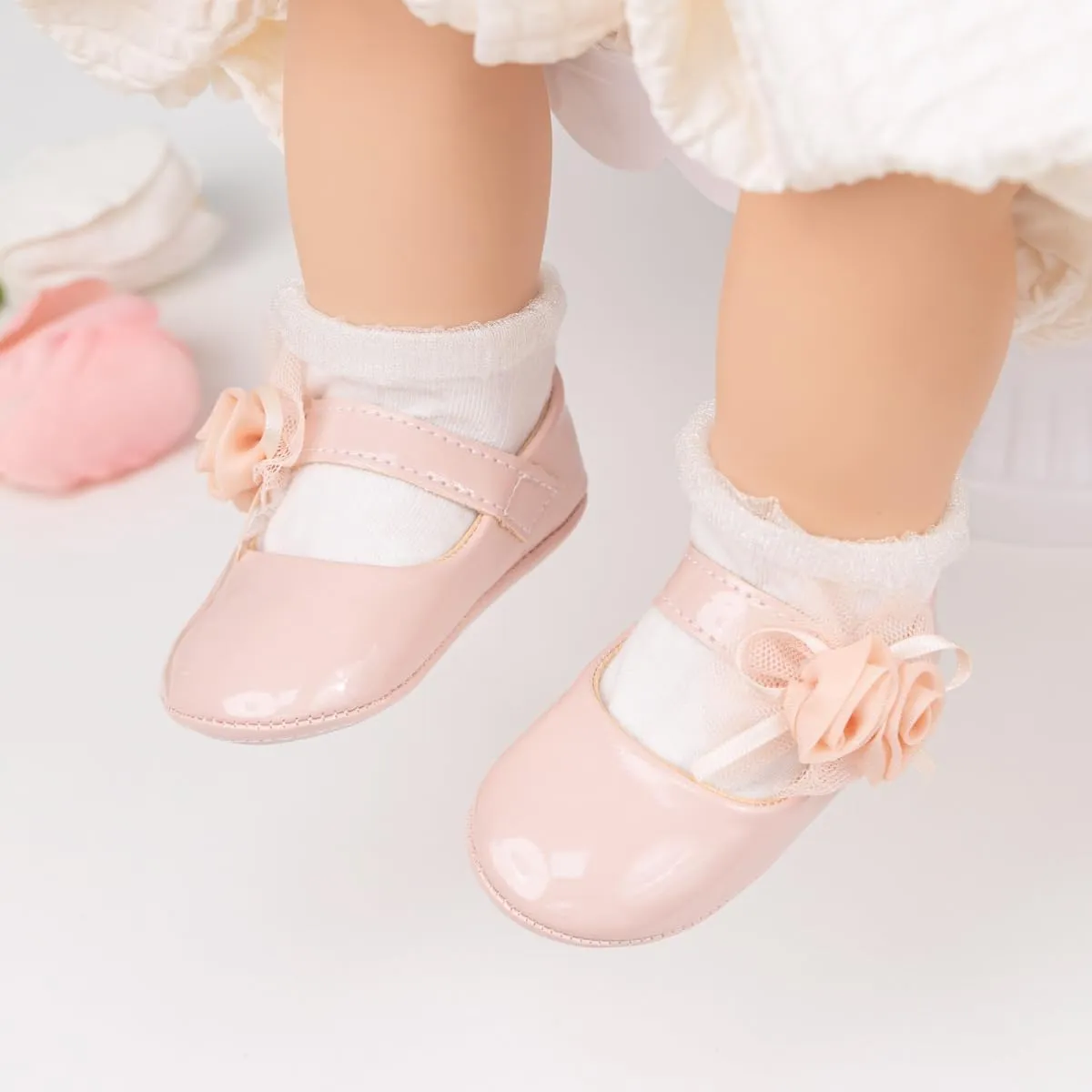 Miamooi Infant Baby Girls Wedding Dress Shoes Bow Ballet Princess Mary Jane Flats Toddler First Walkers Sneaker Newborn Crib Baptism Shoes