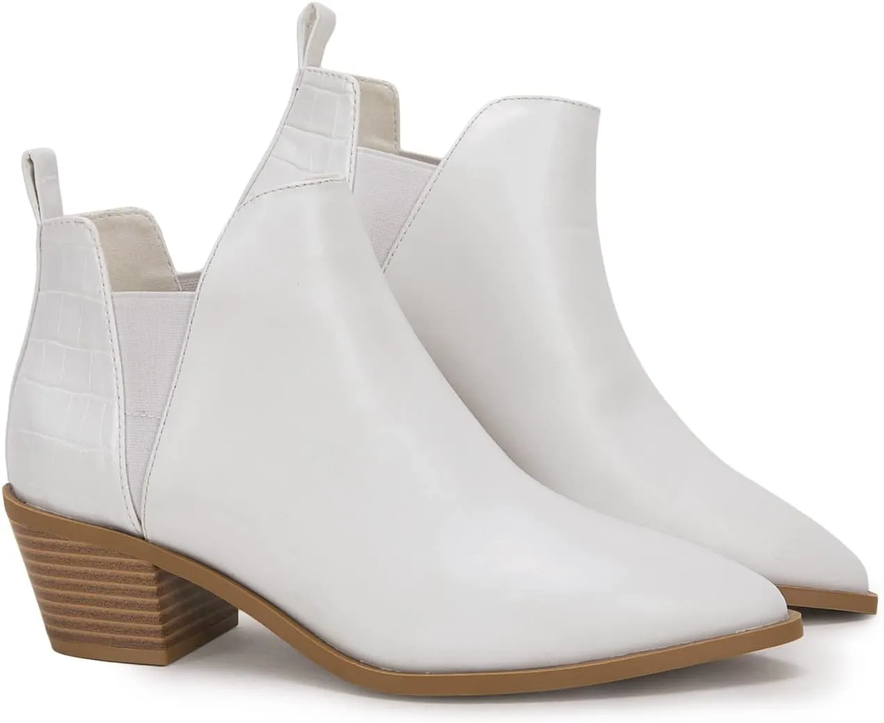 Minshluu Booties for Women Stacked Chunky Heel Ankle Boots Slip on Western Low Heel Chelsea Boots