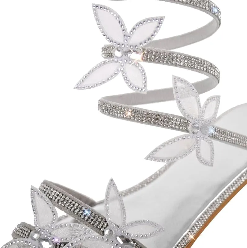 MissHeel Rhinestone Spiral Strap Sandals with Butterflies Flats