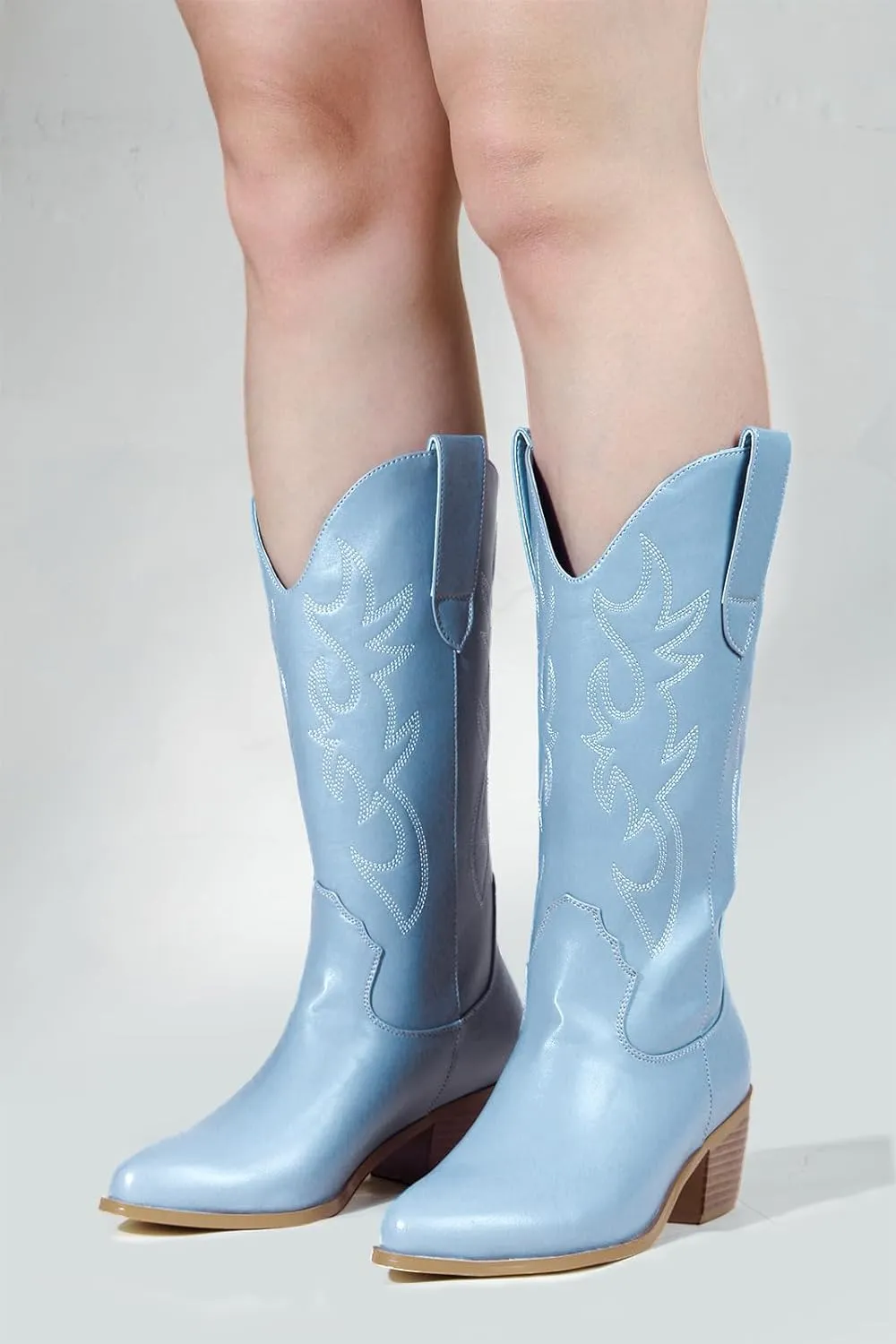 MUCCCUTE Cowboy Boots for Women Cowgirl Boots Wide Calf Pointed Toe Embroidered Fashion Western Chunky Pull On