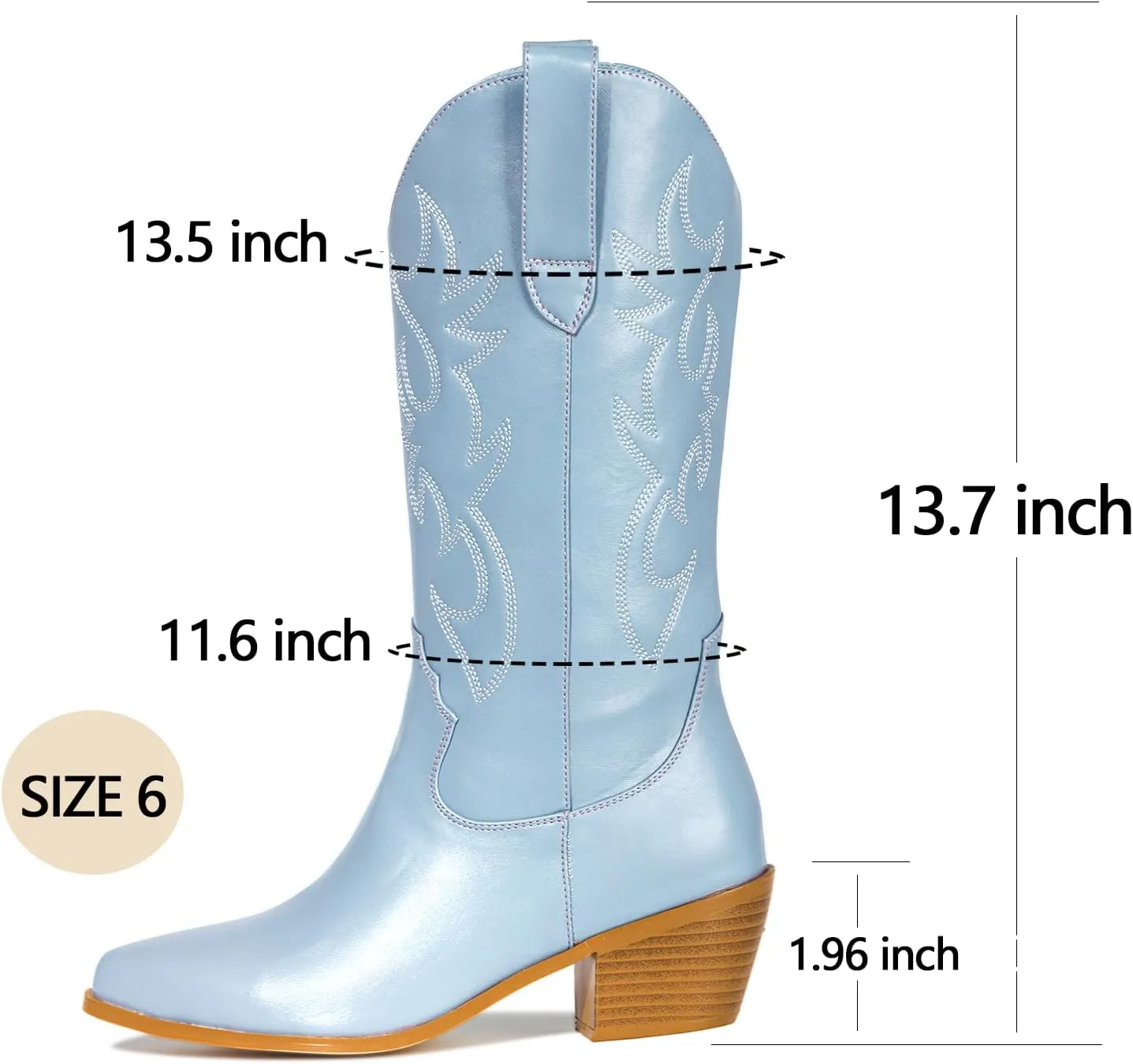 MUCCCUTE Cowboy Boots for Women Cowgirl Boots Wide Calf Pointed Toe Embroidered Fashion Western Chunky Pull On
