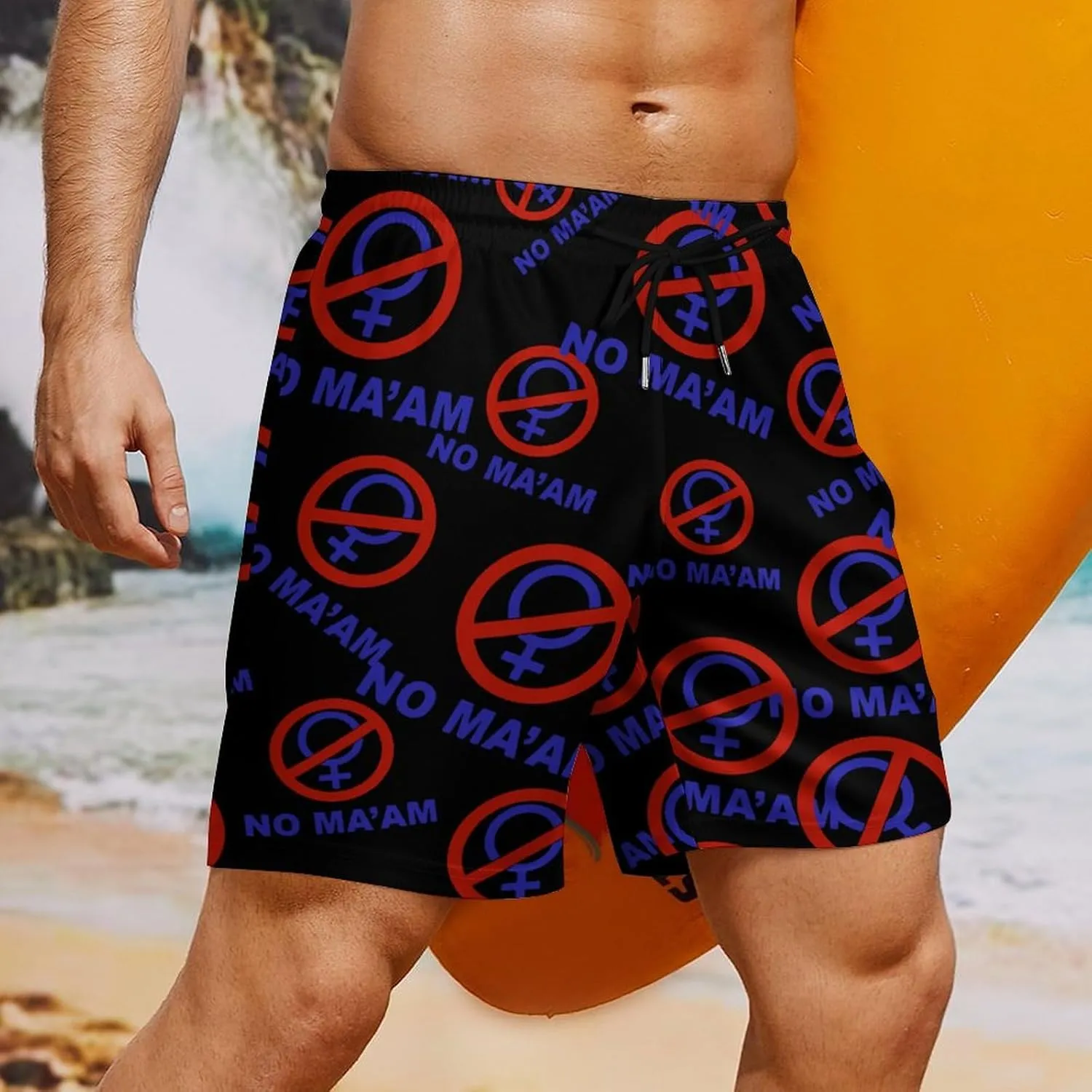 NO MA'AM Funny Bundy Joke Parody Party Men's Swim Trunk Quick-Dry Shorts with Mesh Lining And Pockets