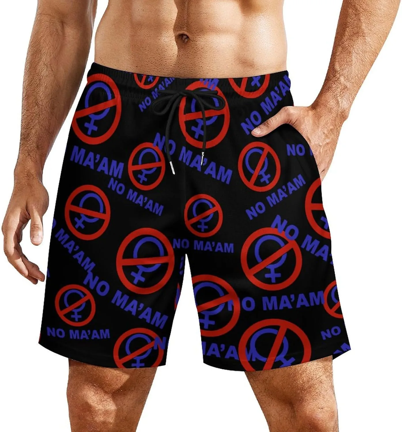 NO MA'AM Funny Bundy Joke Parody Party Men's Swim Trunk Quick-Dry Shorts with Mesh Lining And Pockets