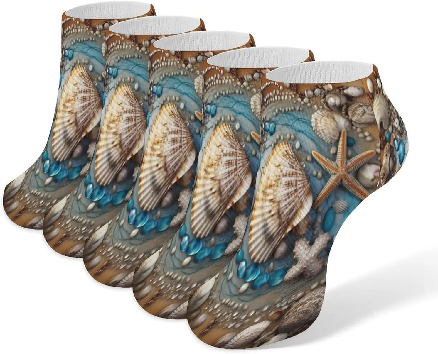 Ocean Shell Art Casual Socks Soft Moisture-Wicking Socks Low Cut Invisible Liner Ankle Sock (5 Pairs)