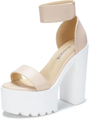 OCHENTA Womens Fashion Platform Sandals Chunky Heels Lug Sole Block High Heel Comfortable Sexy Heels