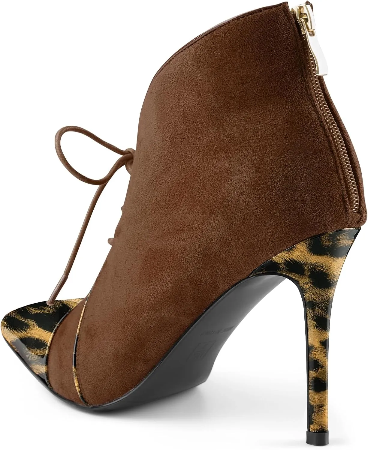 Oh Mispares Women’s Pointed Toe Booties Stiletto Heel Lace up Back Zipper Suede Patent Leather Splicing Ankle Boots 4 Inch Dress Heels
