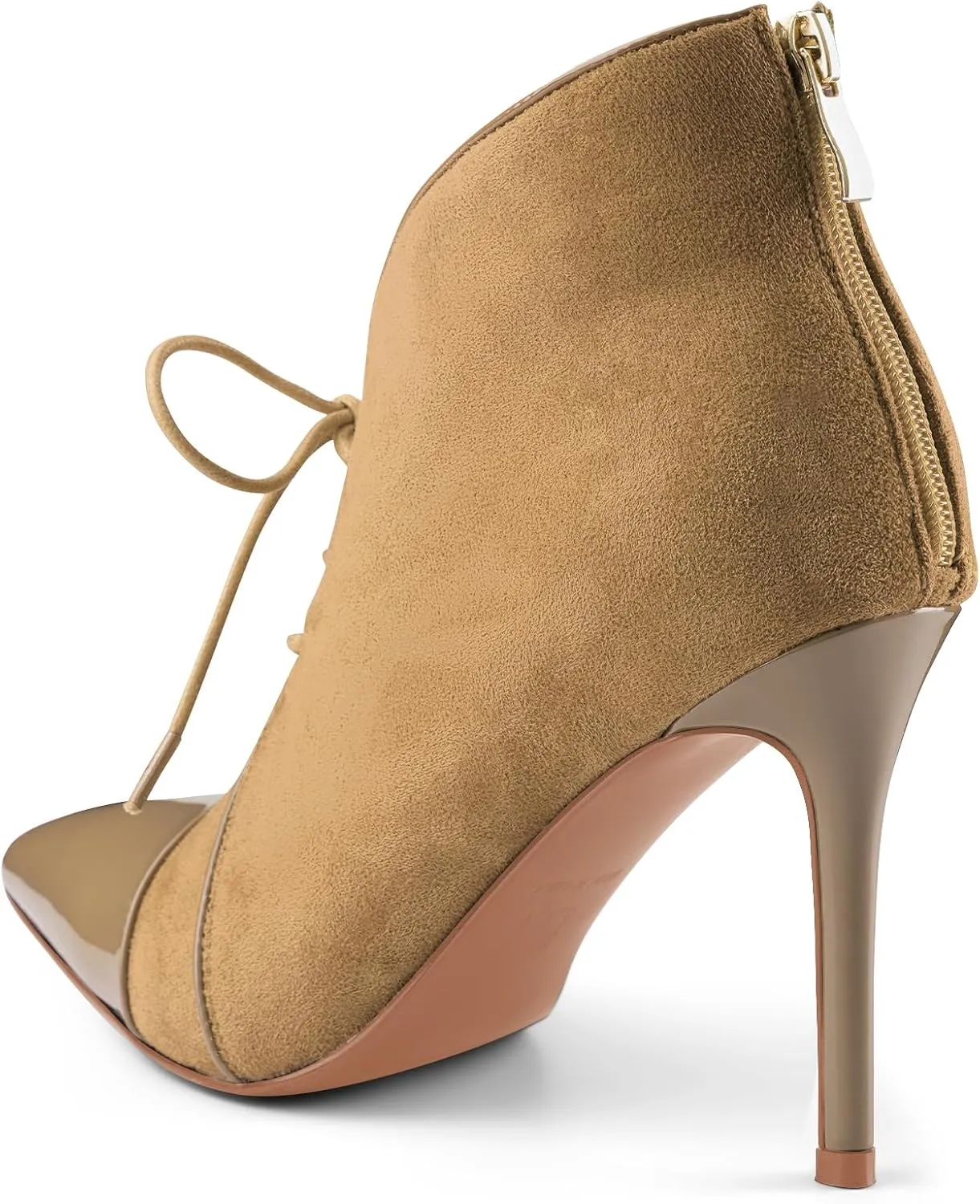 Oh Mispares Women’s Pointed Toe Booties Stiletto Heel Lace up Back Zipper Suede Patent Leather Splicing Ankle Boots 4 Inch Dress Heels