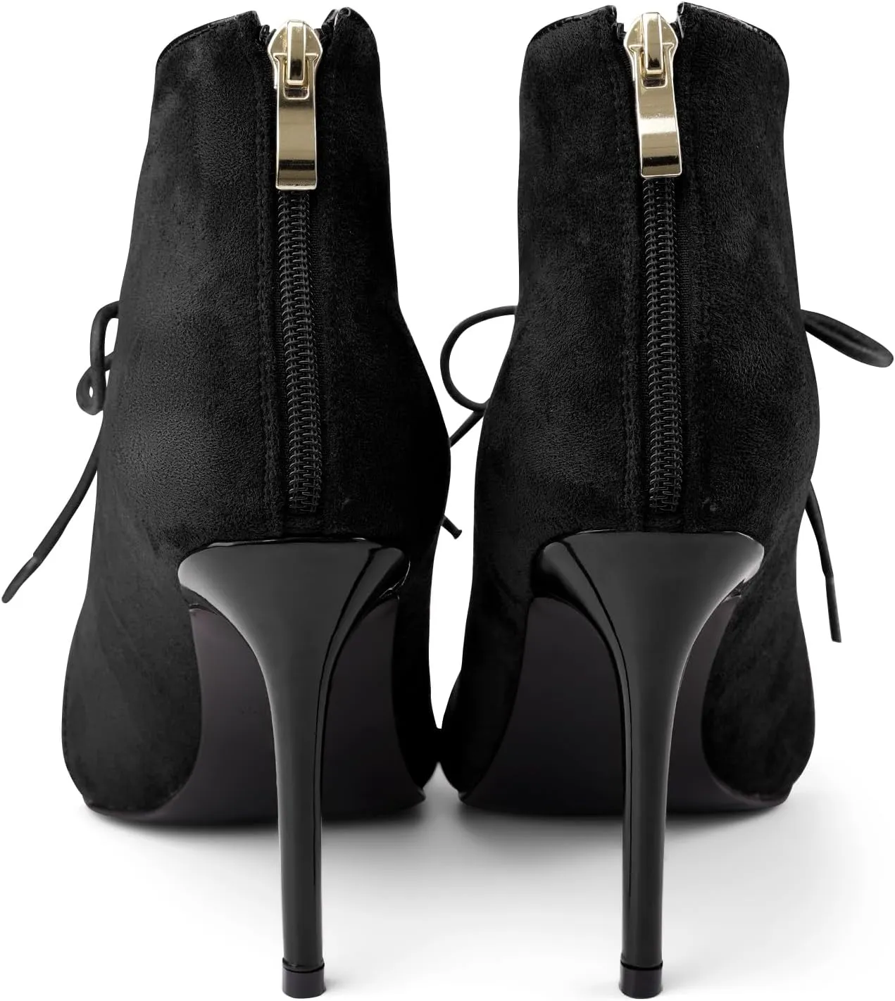 Oh Mispares Women’s Pointed Toe Booties Stiletto Heel Lace up Back Zipper Suede Patent Leather Splicing Ankle Boots 4 Inch Dress Heels