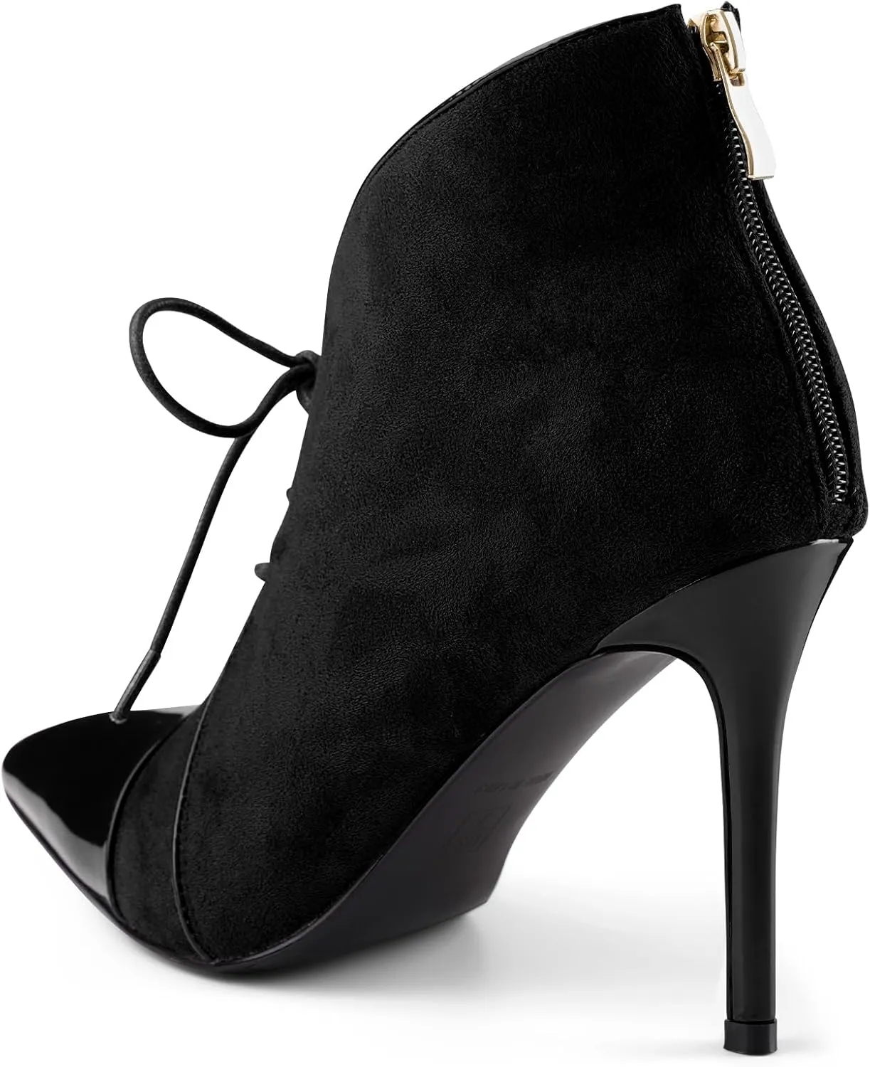 Oh Mispares Women’s Pointed Toe Booties Stiletto Heel Lace up Back Zipper Suede Patent Leather Splicing Ankle Boots 4 Inch Dress Heels