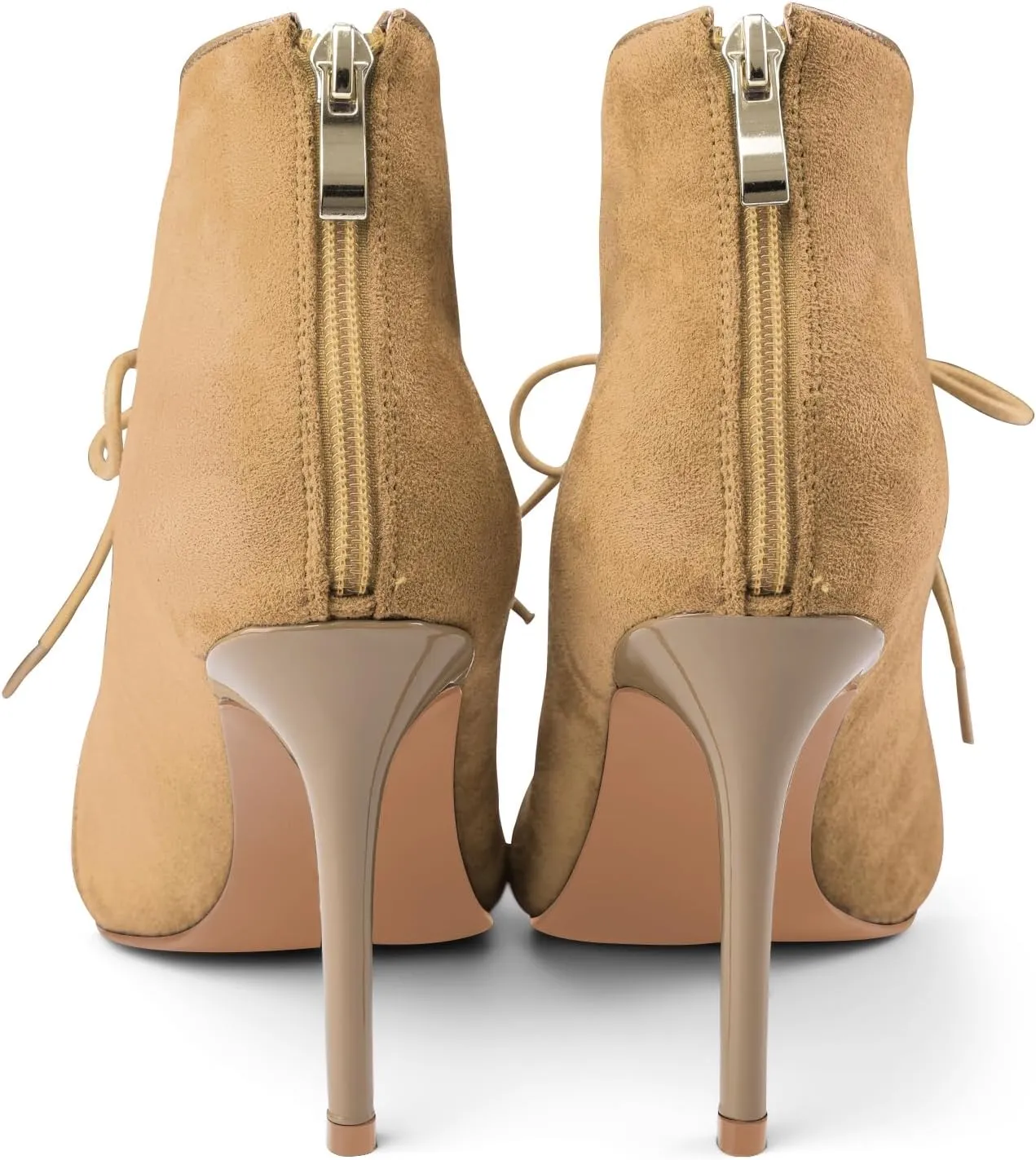 Oh Mispares Women’s Pointed Toe Booties Stiletto Heel Lace up Back Zipper Suede Patent Leather Splicing Ankle Boots 4 Inch Dress Heels