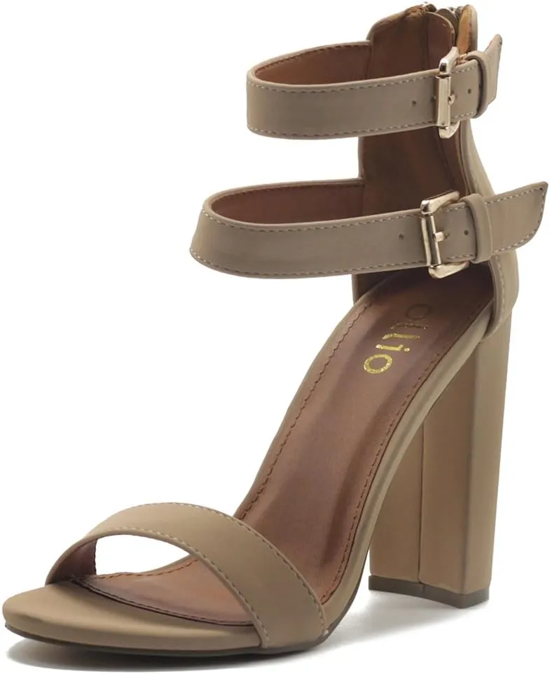 Ollio Women's Shoes Double Ankle Strap Zip Up Chunky High Heel Sandals