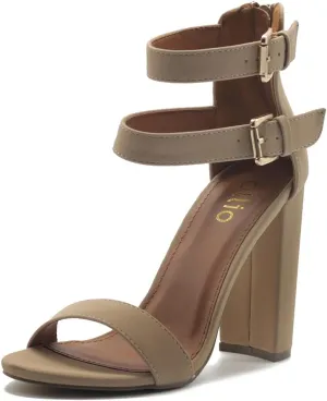 Ollio Women's Shoes Double Ankle Strap Zip Up Chunky High Heel Sandals