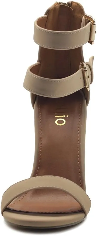 Ollio Women's Shoes Double Ankle Strap Zip Up Chunky High Heel Sandals