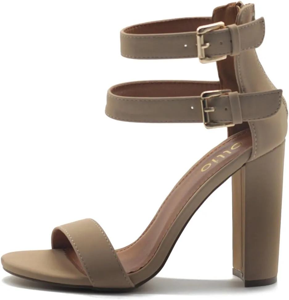 Ollio Women's Shoes Double Ankle Strap Zip Up Chunky High Heel Sandals