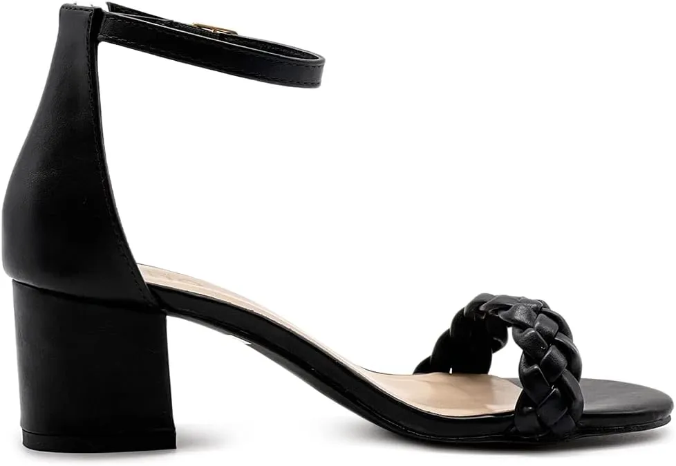 Ollio Women's Shoes Faux Leather Chunky Mid Heel Ankle Strap Heeled Sandals H203