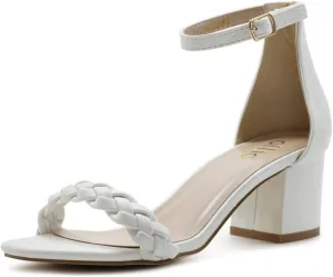 Ollio Women's Shoes Faux Leather Chunky Mid Heel Ankle Strap Heeled Sandals H203