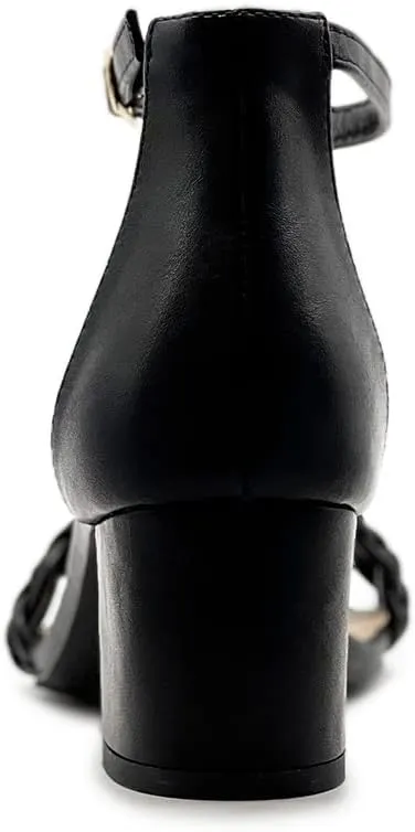 Ollio Women's Shoes Faux Leather Chunky Mid Heel Ankle Strap Heeled Sandals H203
