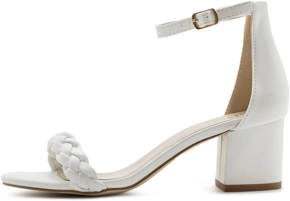 Ollio Women's Shoes Faux Leather Chunky Mid Heel Ankle Strap Heeled Sandals H203