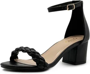 Ollio Women's Shoes Faux Leather Chunky Mid Heel Ankle Strap Heeled Sandals H203