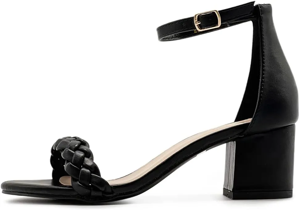 Ollio Women's Shoes Faux Leather Chunky Mid Heel Ankle Strap Heeled Sandals H203