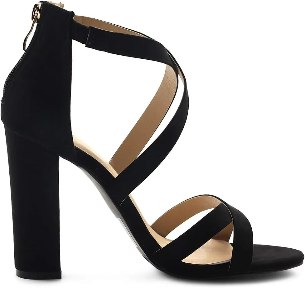 Ollio Women's Shoes Faux Suede or Faux Leather Ankle Toe Cross Strap Zip Up High Heels Pumps Sandals H98