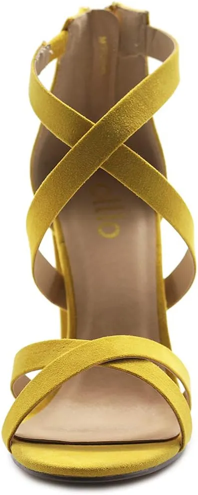 Ollio Women's Shoes Faux Suede or Faux Leather Ankle Toe Cross Strap Zip Up High Heels Pumps Sandals H98