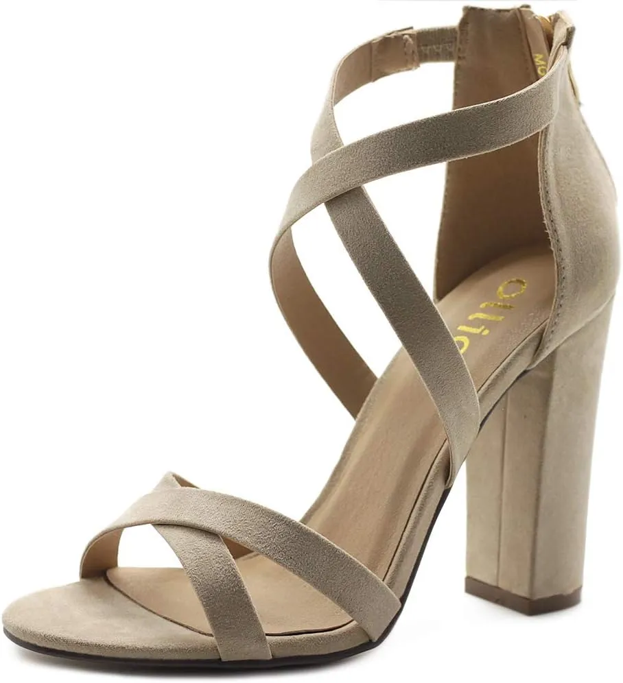 Ollio Women's Shoes Faux Suede or Faux Leather Ankle Toe Cross Strap Zip Up High Heels Pumps Sandals H98