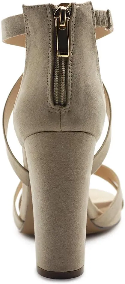 Ollio Women's Shoes Faux Suede or Faux Leather Ankle Toe Cross Strap Zip Up High Heels Pumps Sandals H98