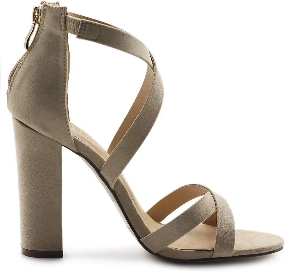 Ollio Women's Shoes Faux Suede or Faux Leather Ankle Toe Cross Strap Zip Up High Heels Pumps Sandals H98