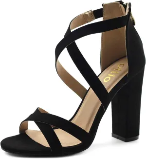Ollio Women's Shoes Faux Suede or Faux Leather Ankle Toe Cross Strap Zip Up High Heels Pumps Sandals H98