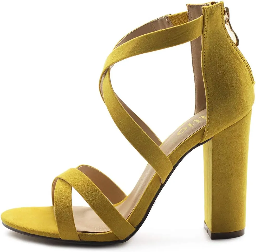Ollio Women's Shoes Faux Suede or Faux Leather Ankle Toe Cross Strap Zip Up High Heels Pumps Sandals H98