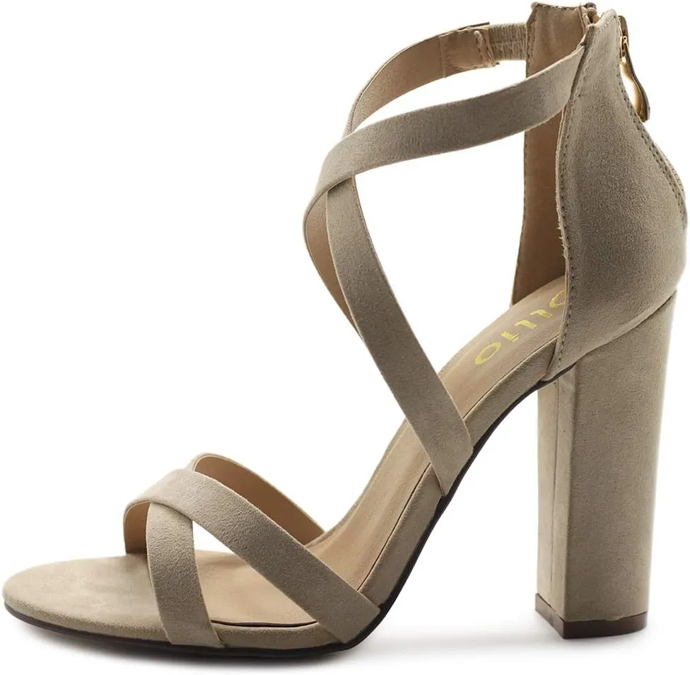 Ollio Women's Shoes Faux Suede or Faux Leather Ankle Toe Cross Strap Zip Up High Heels Pumps Sandals H98