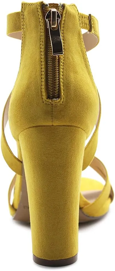 Ollio Women's Shoes Faux Suede or Faux Leather Ankle Toe Cross Strap Zip Up High Heels Pumps Sandals H98