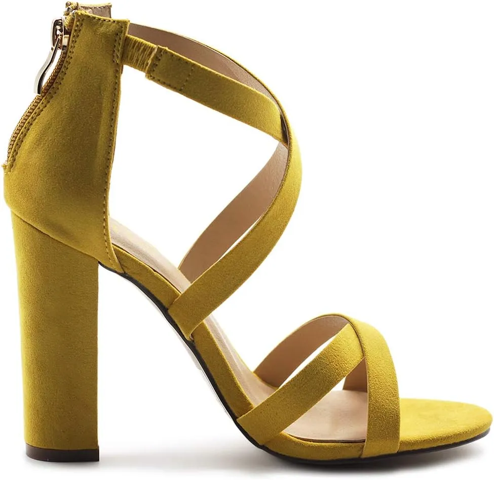 Ollio Women's Shoes Faux Suede or Faux Leather Ankle Toe Cross Strap Zip Up High Heels Pumps Sandals H98