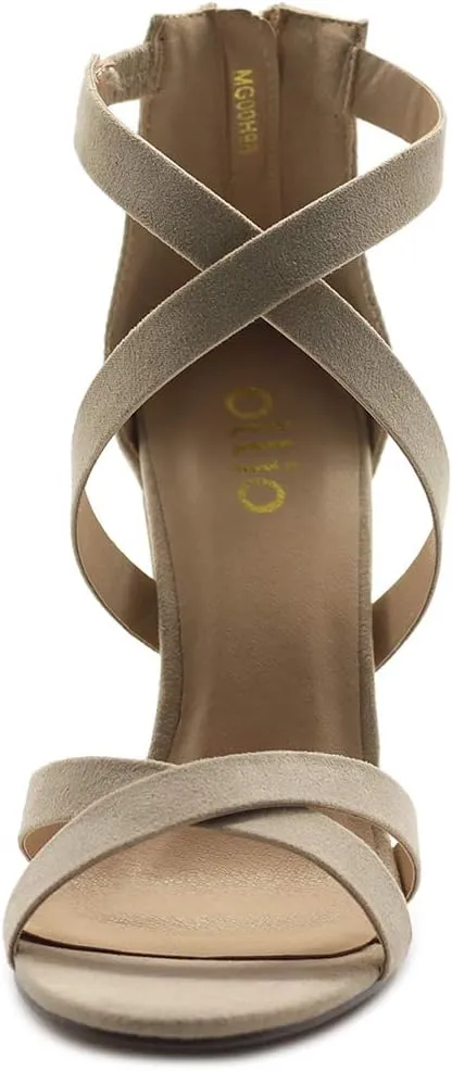 Ollio Women's Shoes Faux Suede or Faux Leather Ankle Toe Cross Strap Zip Up High Heels Pumps Sandals H98